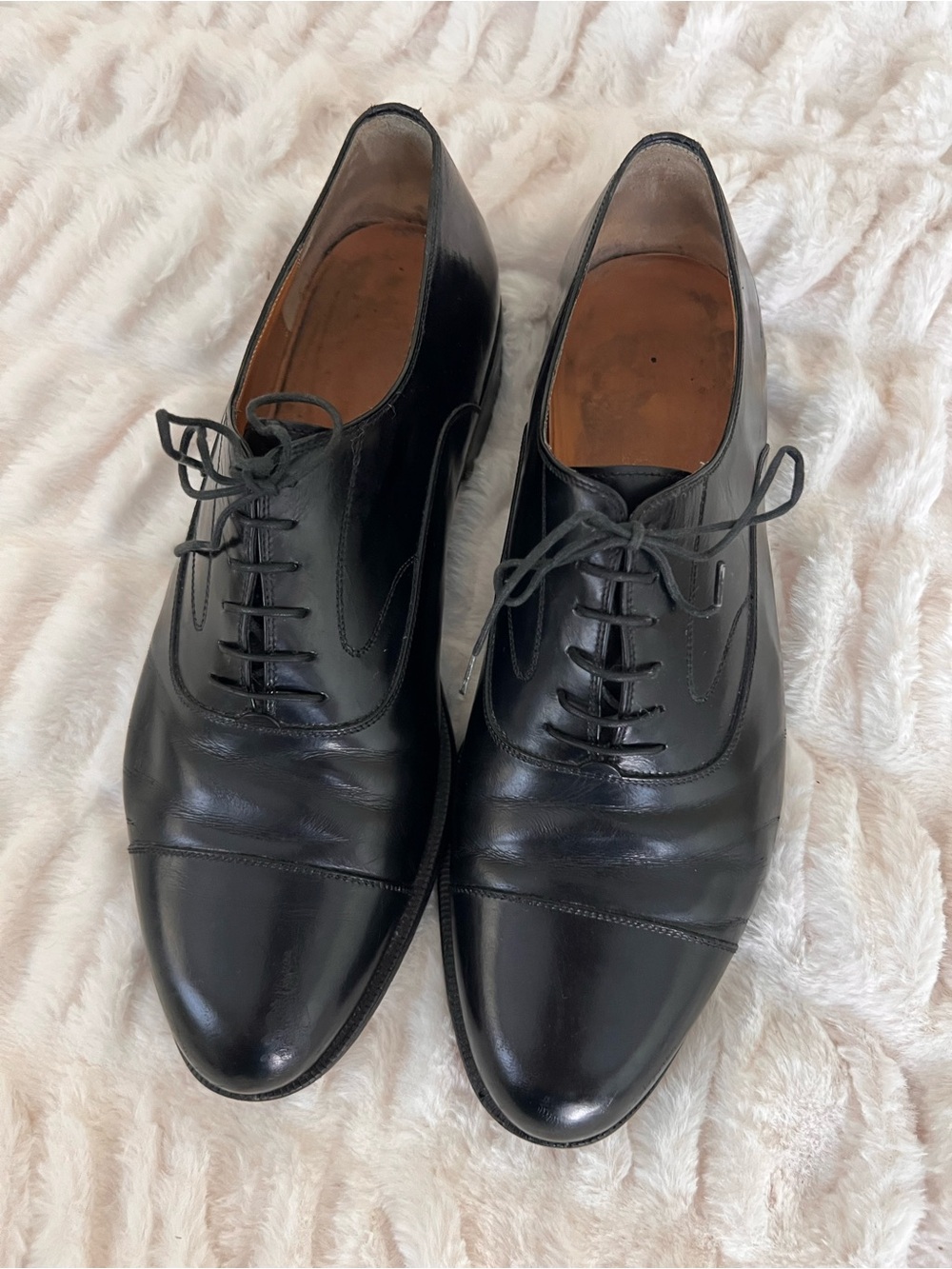 FERRAGAMO Men’s Black Leather Cap Toe Oxford Dress Shoes Size 11.5 D